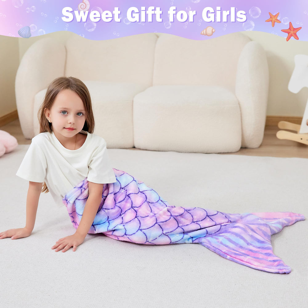 Viviland Mermaid Tail Blanket shows 17x39 size for kids and toddlers