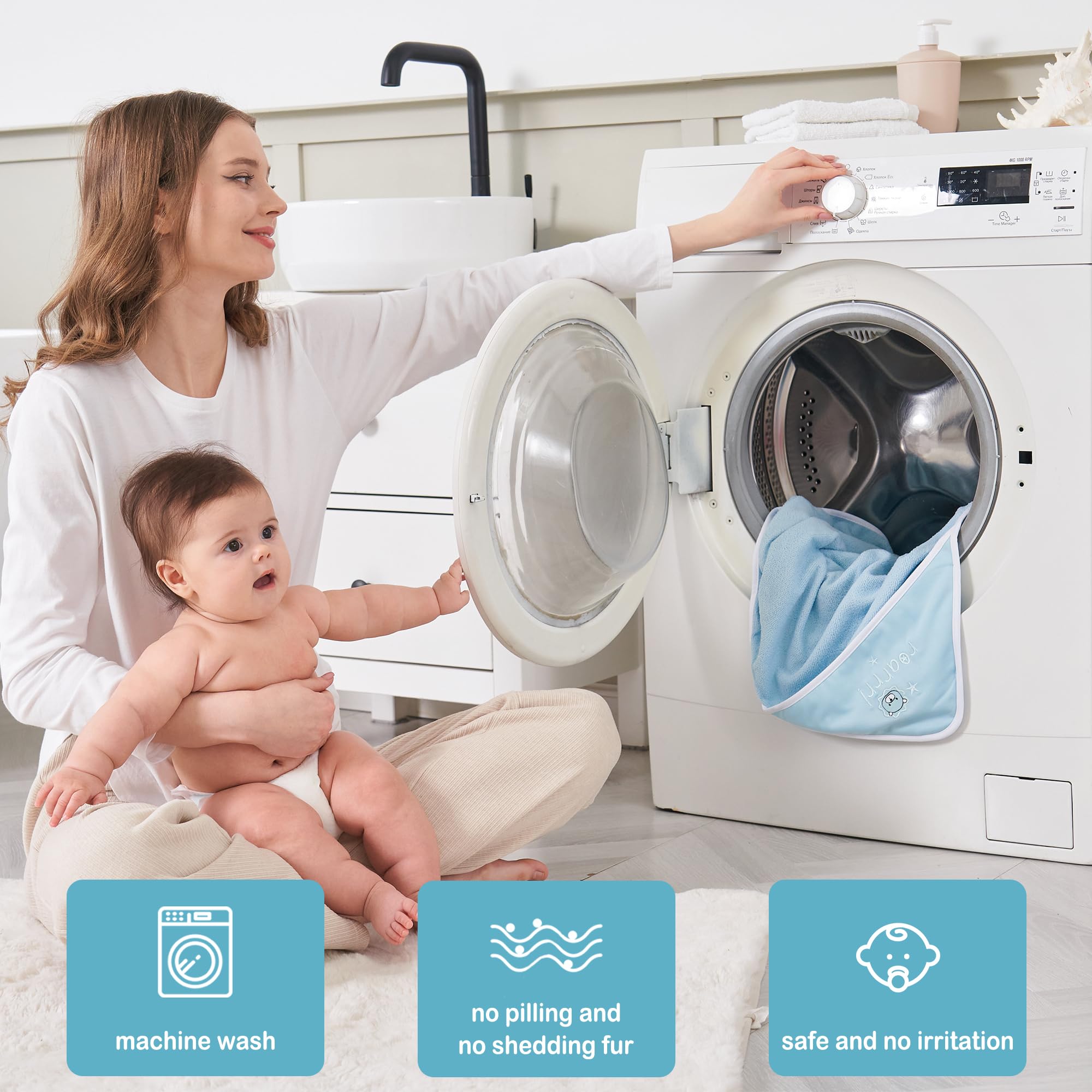Viviland multiuse scene shows towel doubling as burp cloth or wipe.