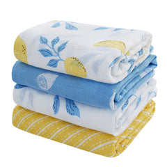 Viviland Muslin Swaddle Blankets front view shows lemon leaves design for breathable baby comfort.