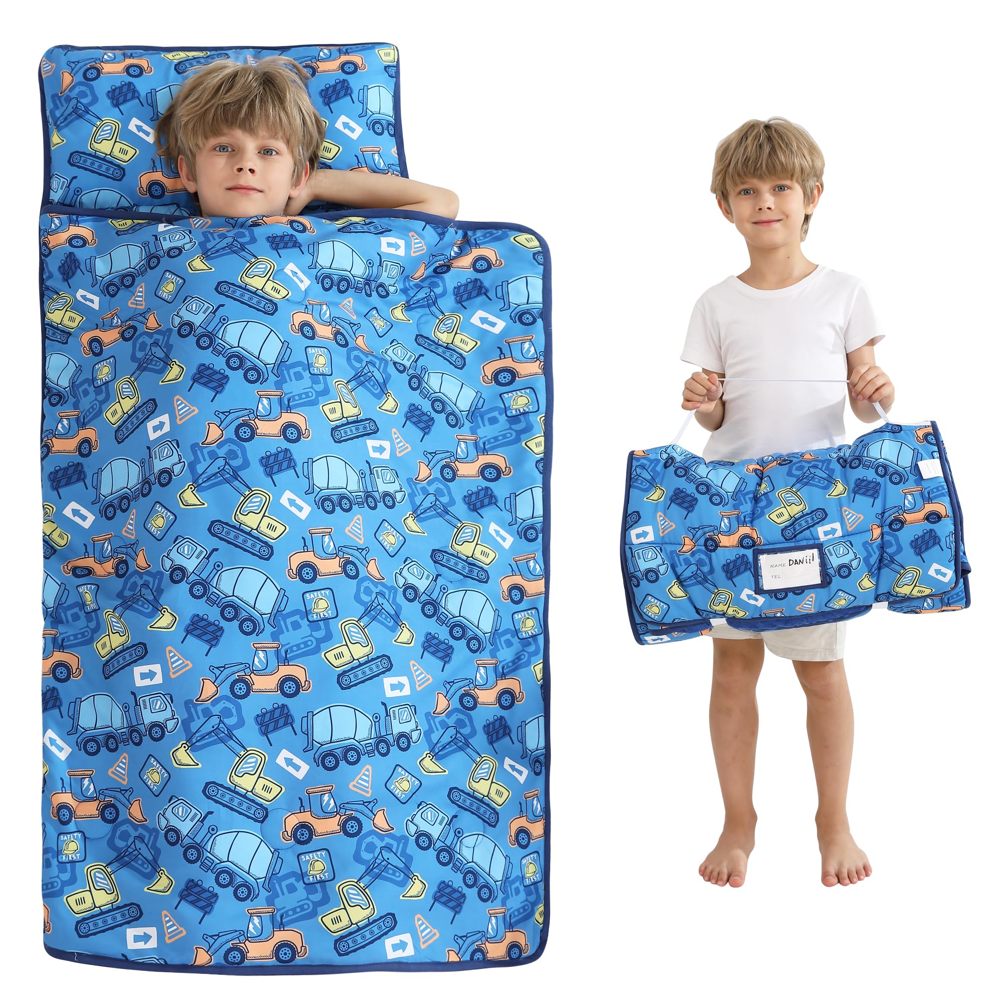 Viviland nap mat with blue car pattern, perfect for preschool naps and daycare.