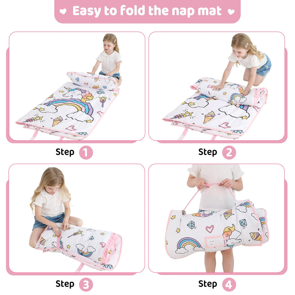Viviland nap mat includes built-in name tag for quick identification.