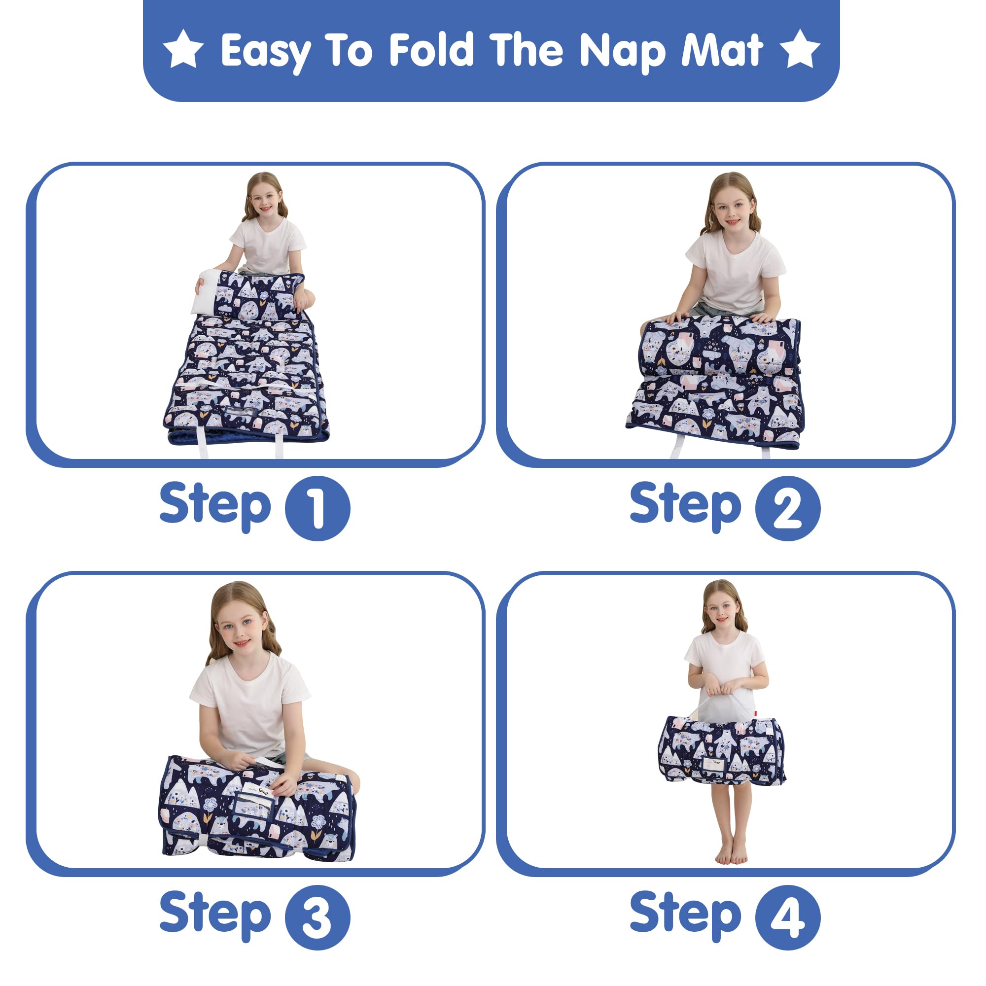 Viviland nap mat with hook-and-loop closures and handles for transport.