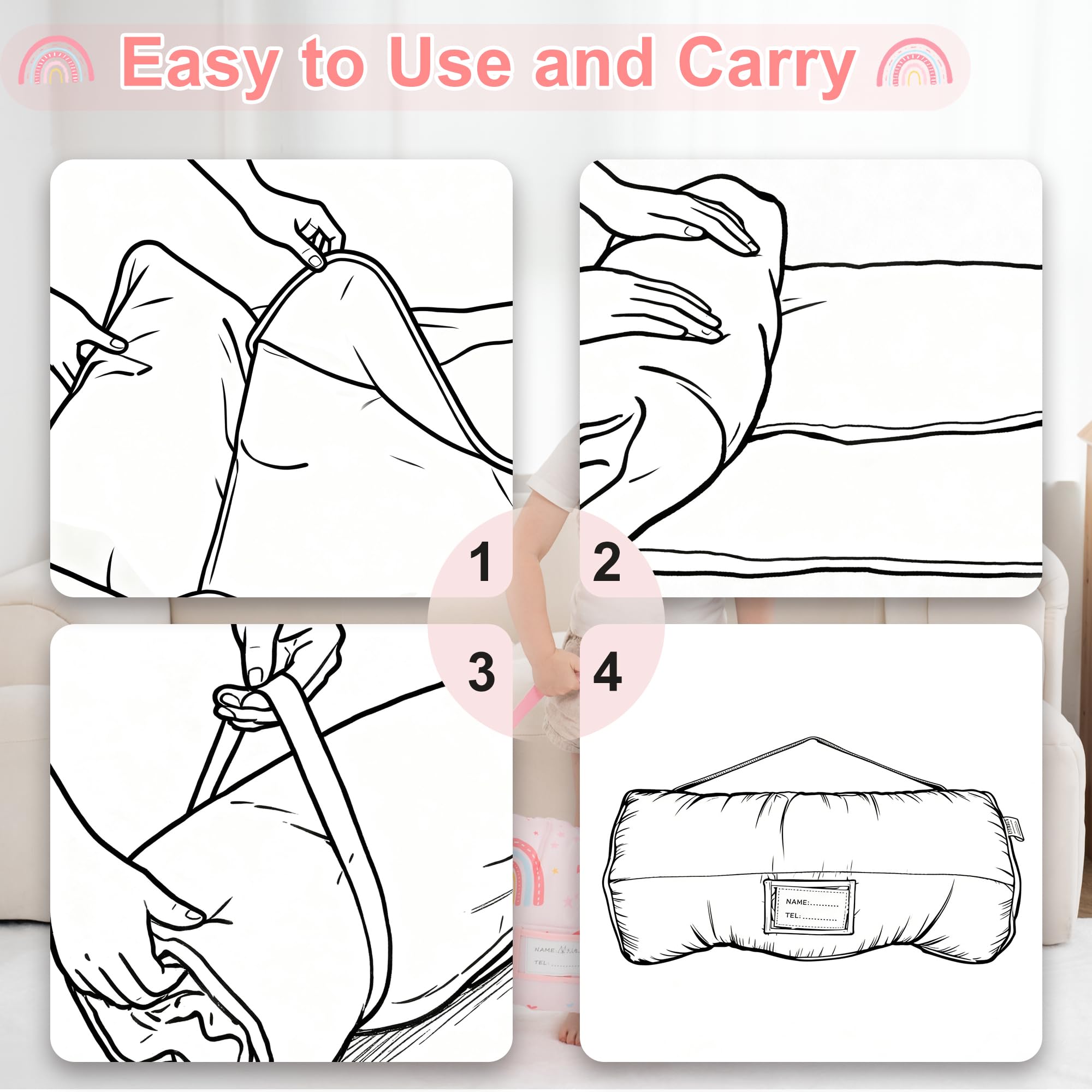 Viviland nap mat measures 53x21 inches with blanket 41x32 inches, generous space.