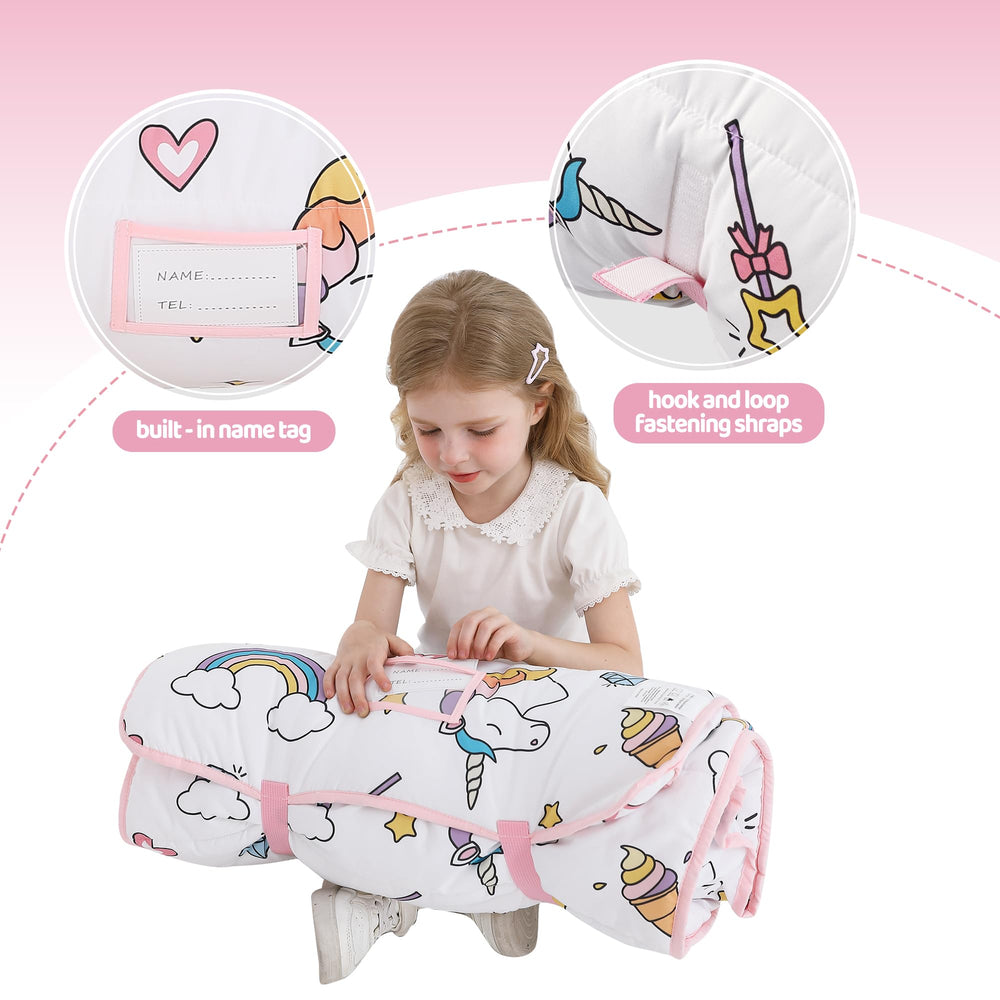 Viviland nap mat simplifies travel with easy-roll closures and carry handle.