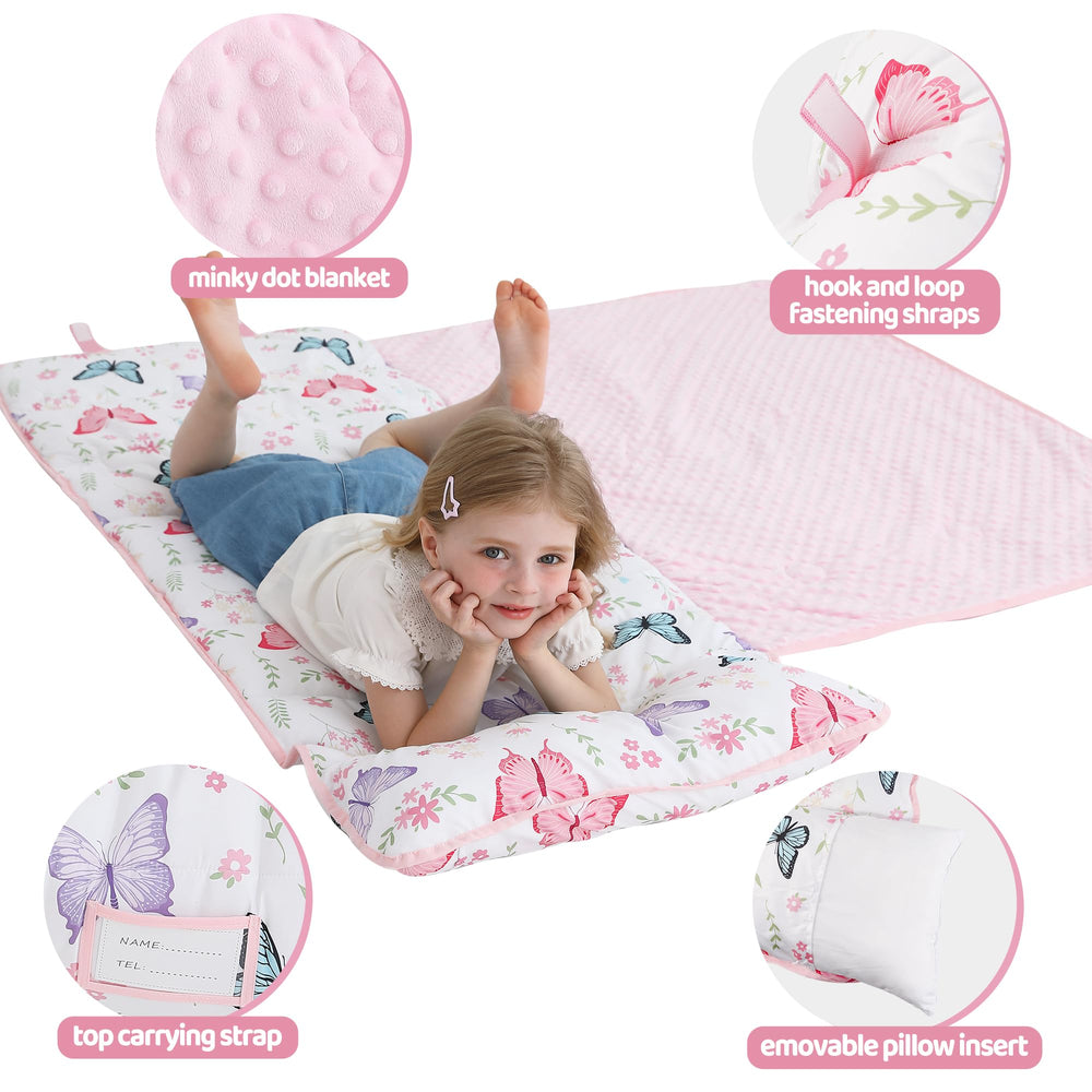 Viviland nap mat with hook-and-loop closures enabling quick roll-and-go portability.
