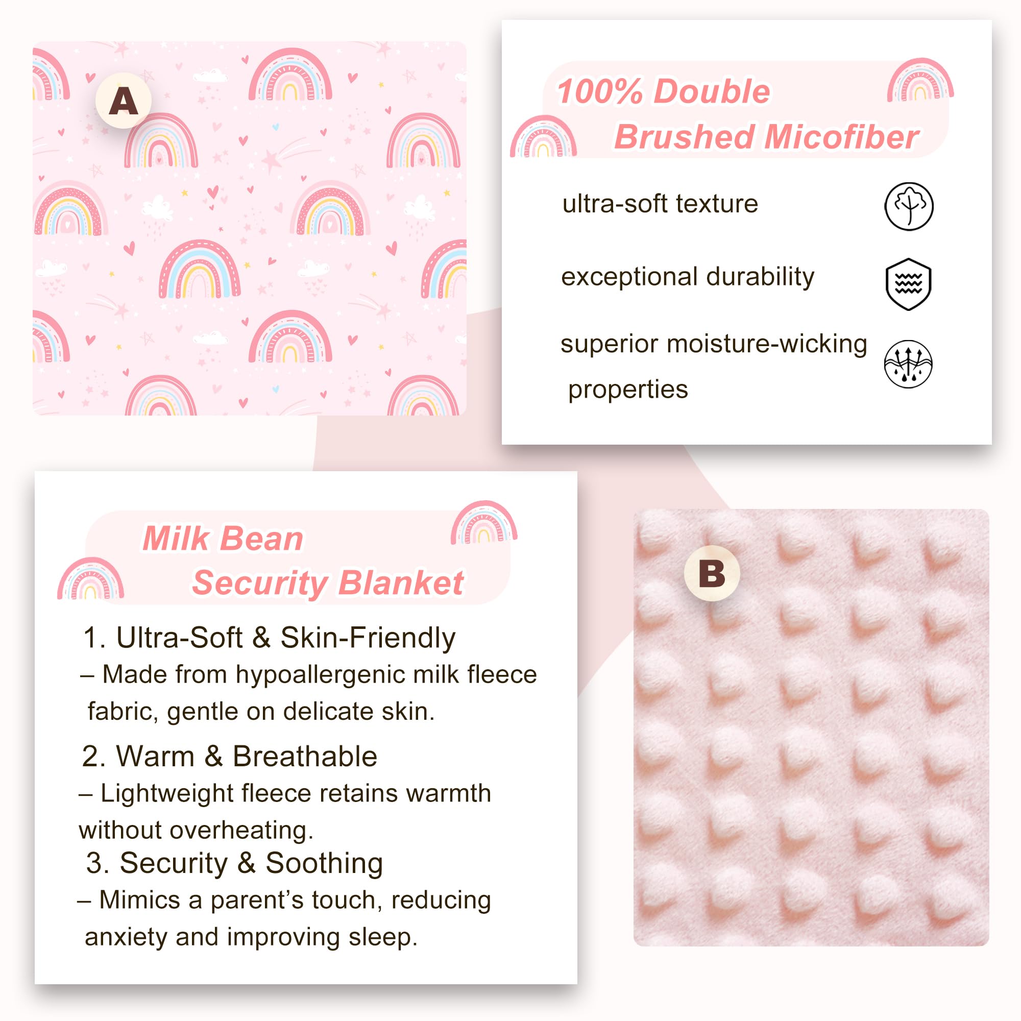 Viviland nap mat features minky-dot-softness for soothing touch during naps.