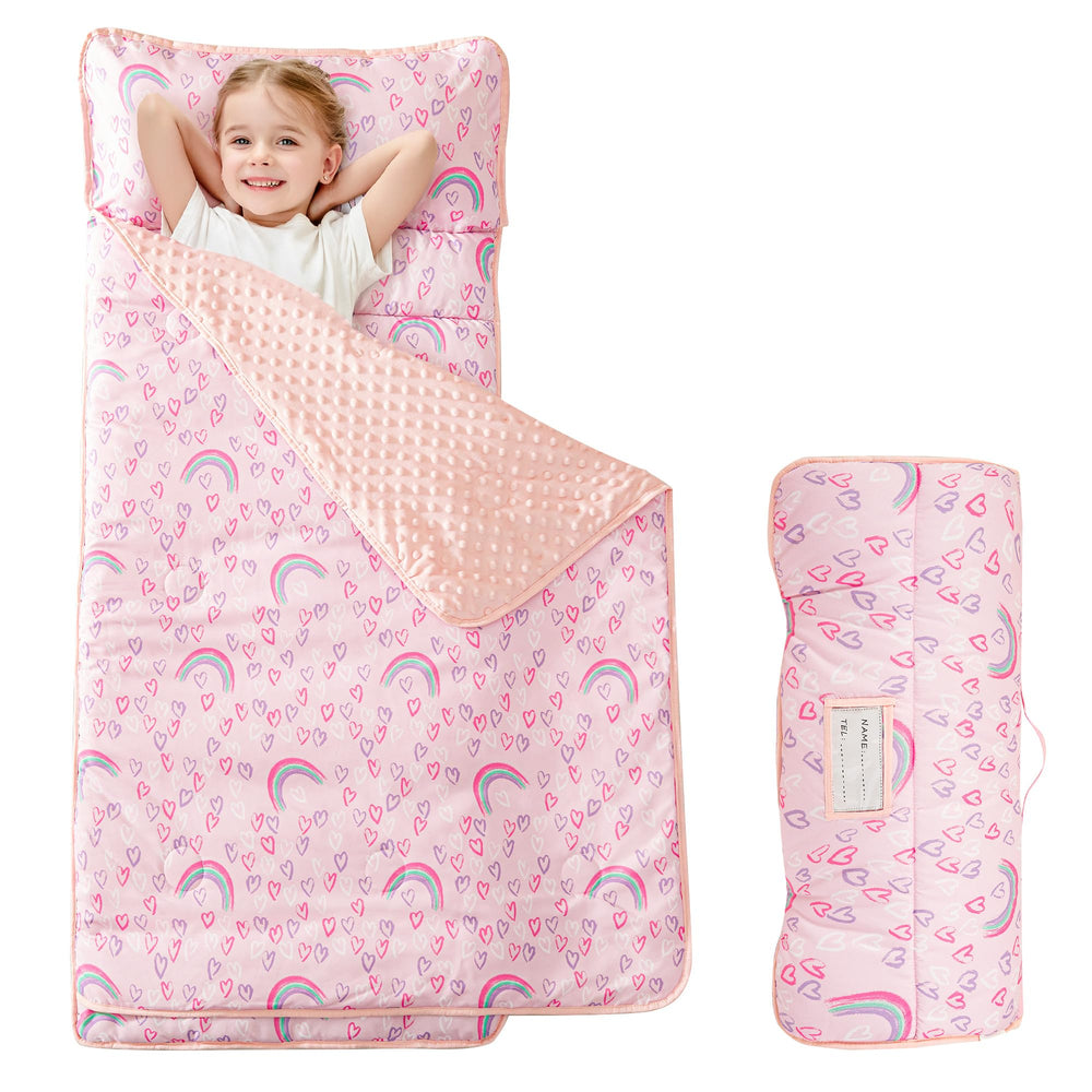 Viviland nap mat pink rainbow pattern for cozy preschool rests
