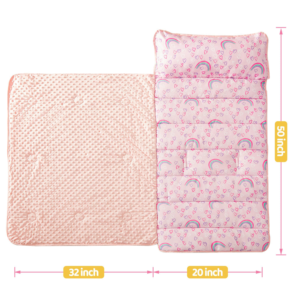 Viviland nap mat rolled and secured for portable daycare use
