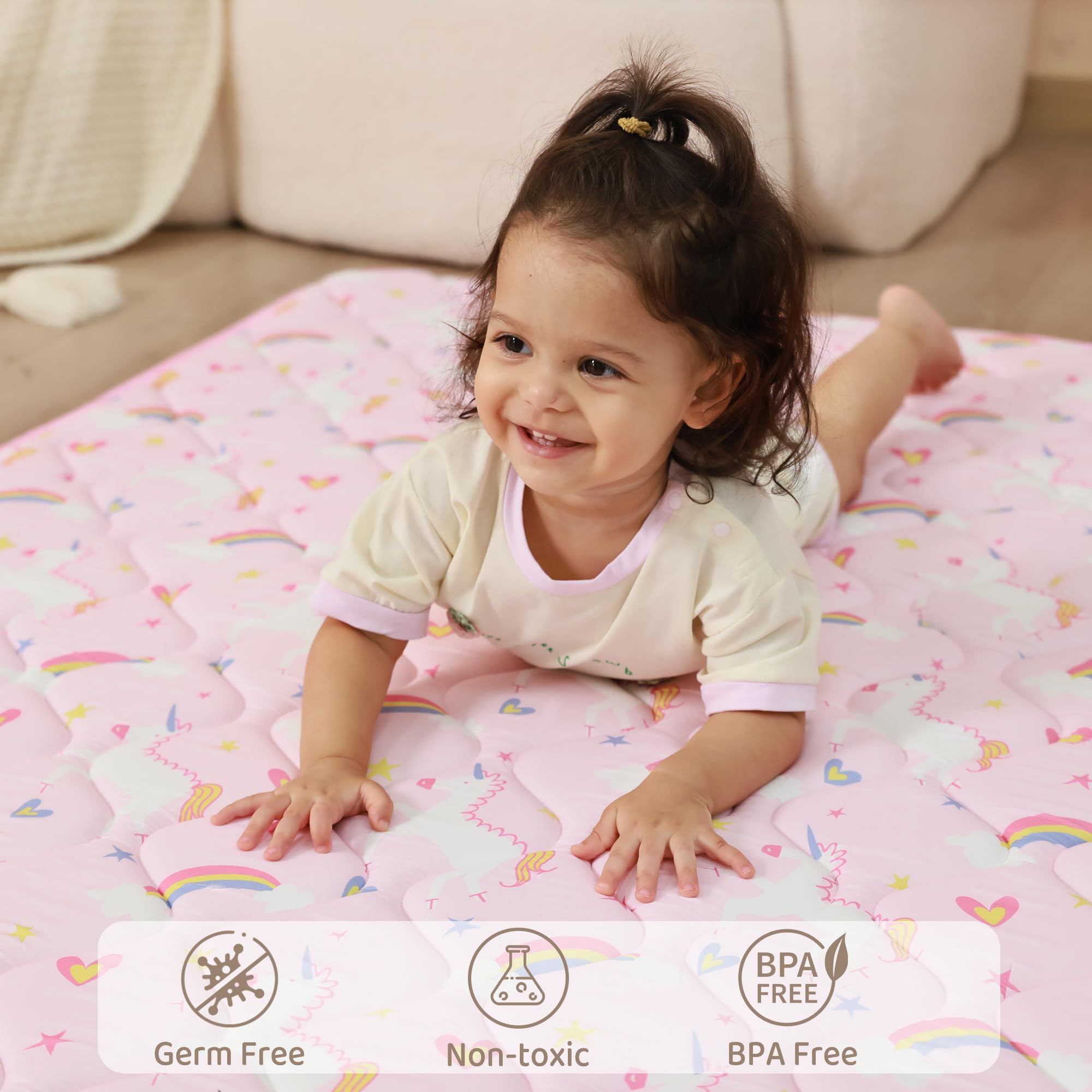 Viviland pink unicorn design play mat for kids
