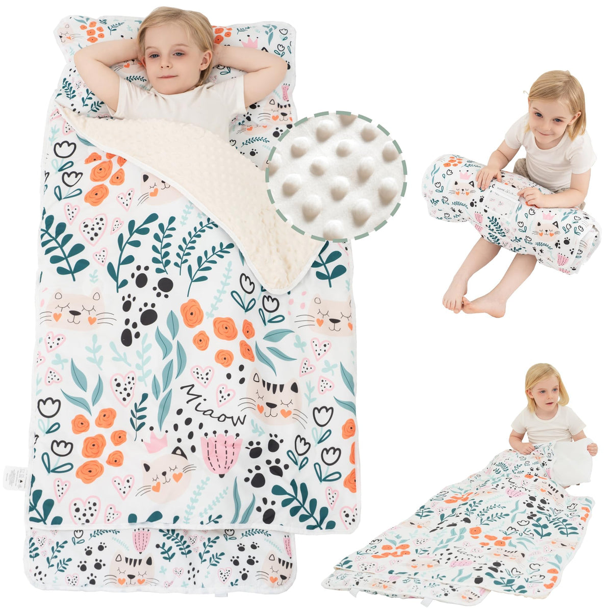Viviland toddler nap mat cat-pattern shows cozy, kid-friendly nap space.