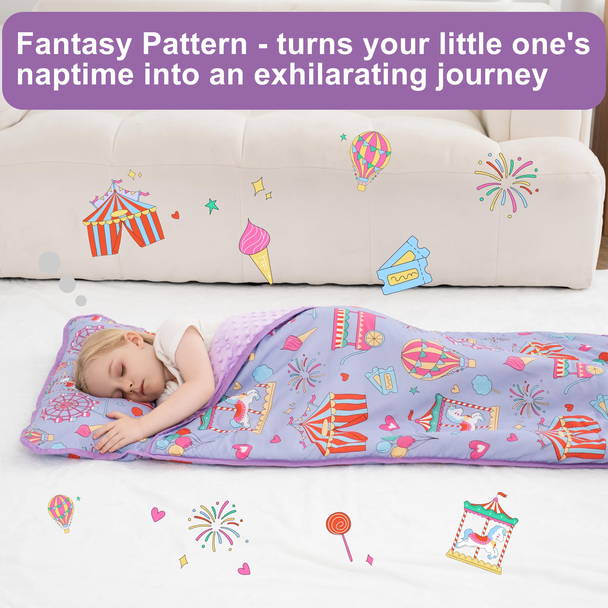 Viviland nap mat minky dot back adds a soothing tactile feel.