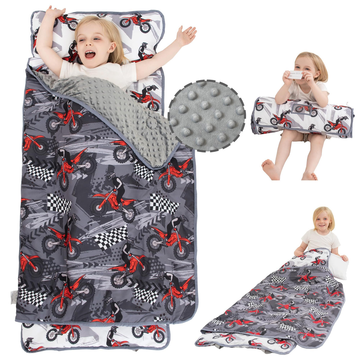 Viviland nap mat with motorcycle design offers comfort during preschool naptime