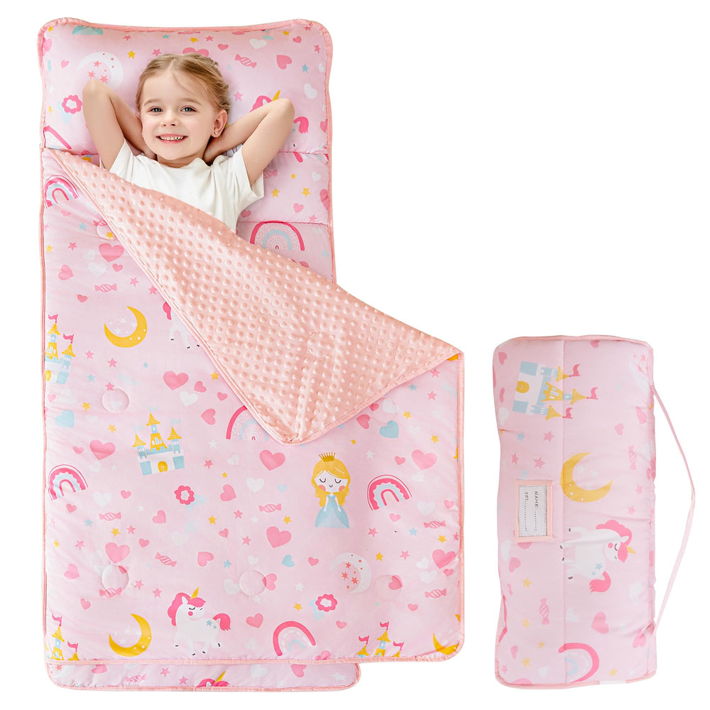 Viviland toddler nap mat with pink princess castle pattern for cozy preschool naps.