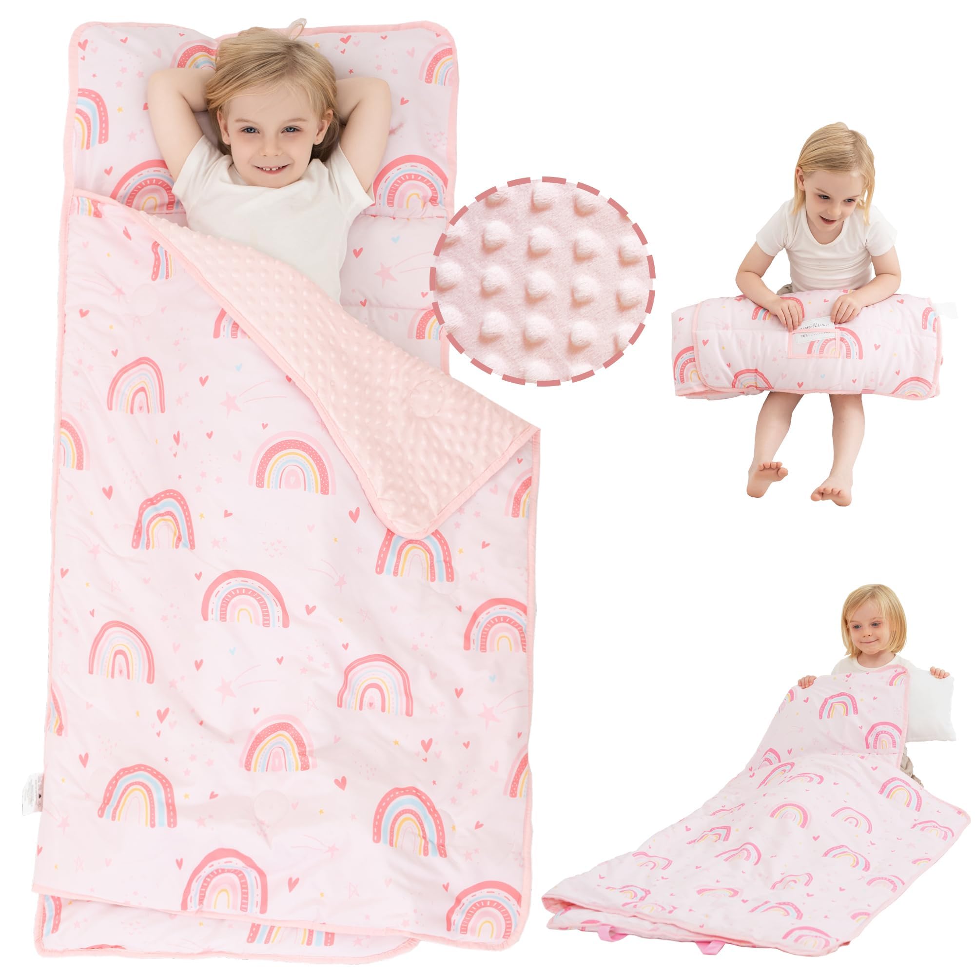 Viviland toddler nap mat rainbow-pattern promotes comforting rest time for preschoolers.