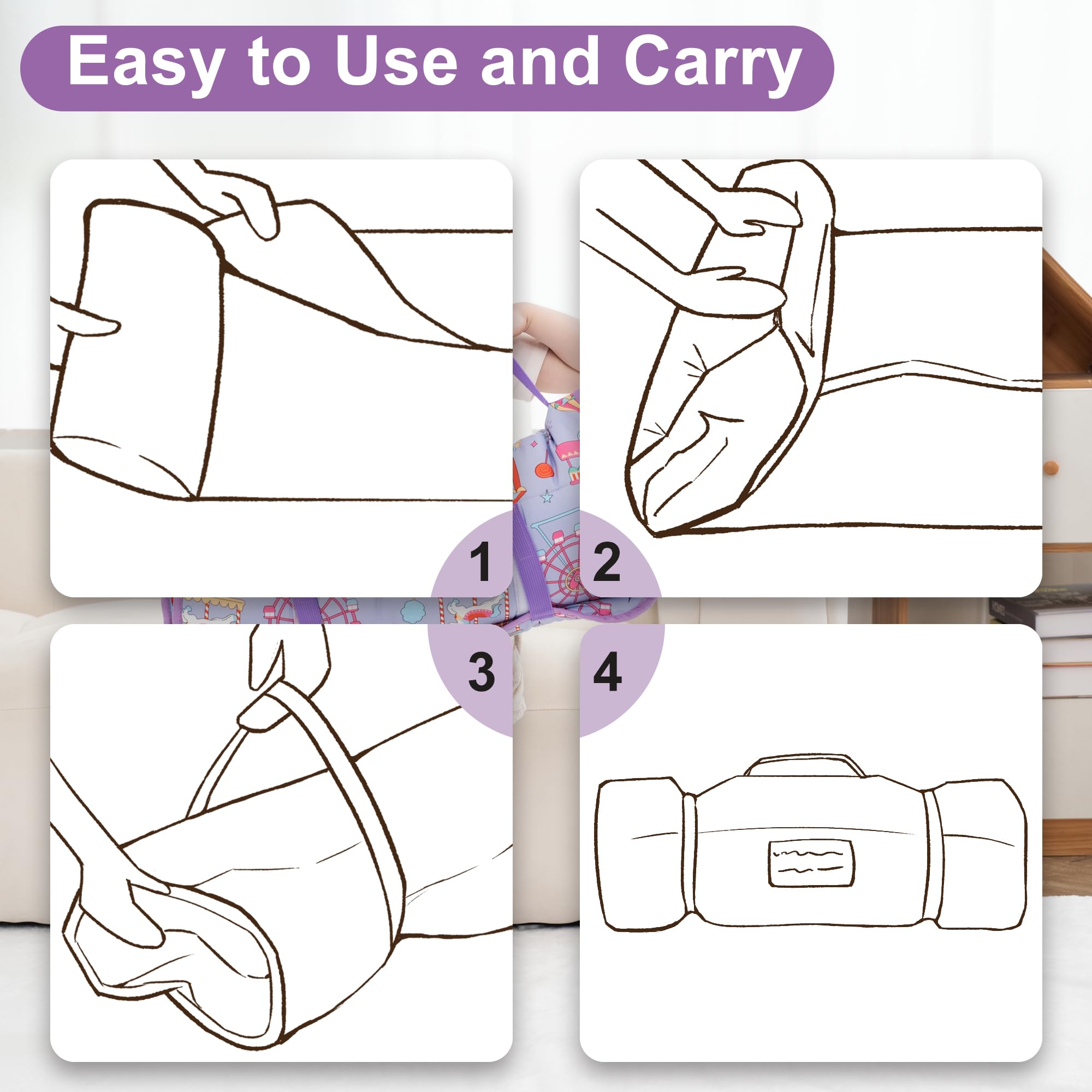 Viviland nap mat roll-up design enables quick packing.