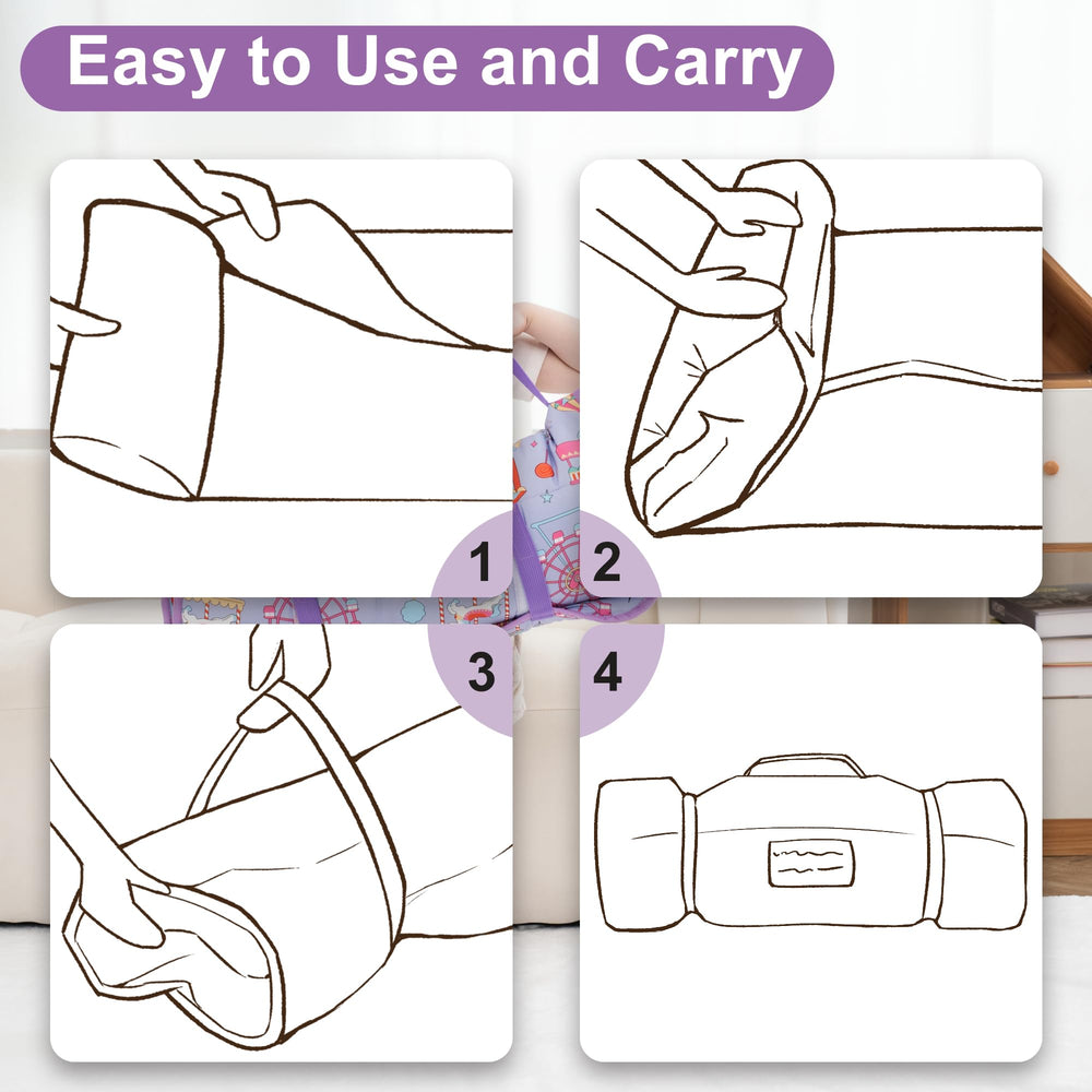 Viviland nap mat roll-up design enables quick packing.