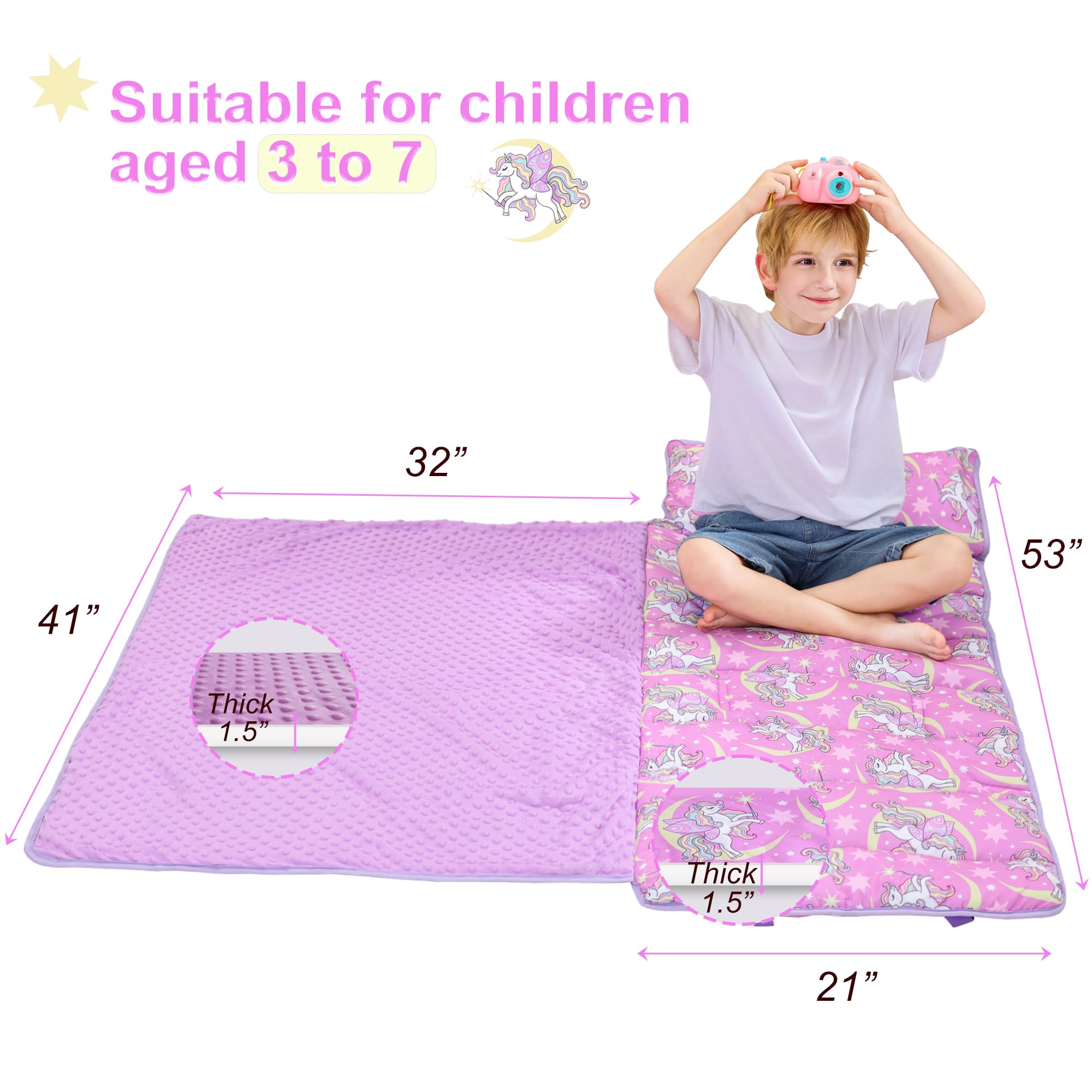 Viviland Toddler Nap Mat size 53x21 inches for space.