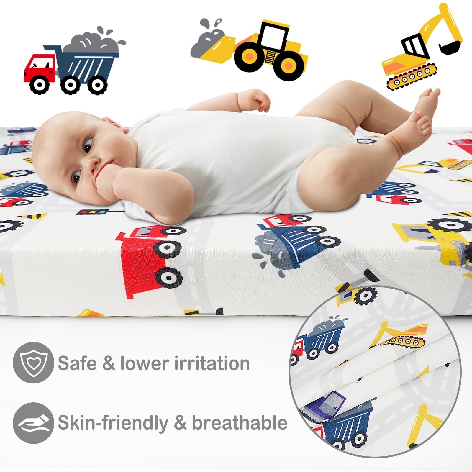 Viviland truck-theme pack n play mattress for travel.