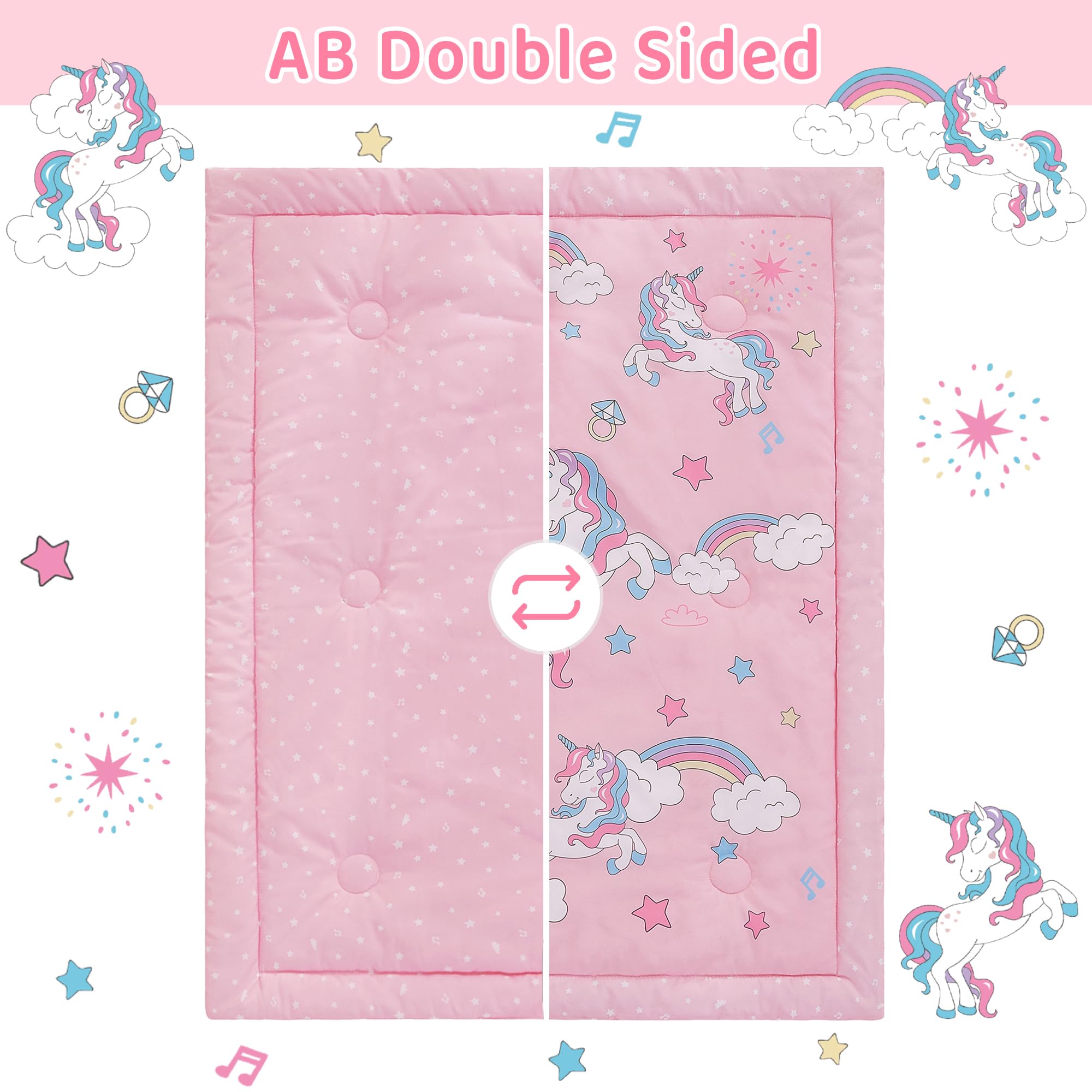 Viviland Unicorn Bedding Bed Skirt finishes the nursery with tidy storage.