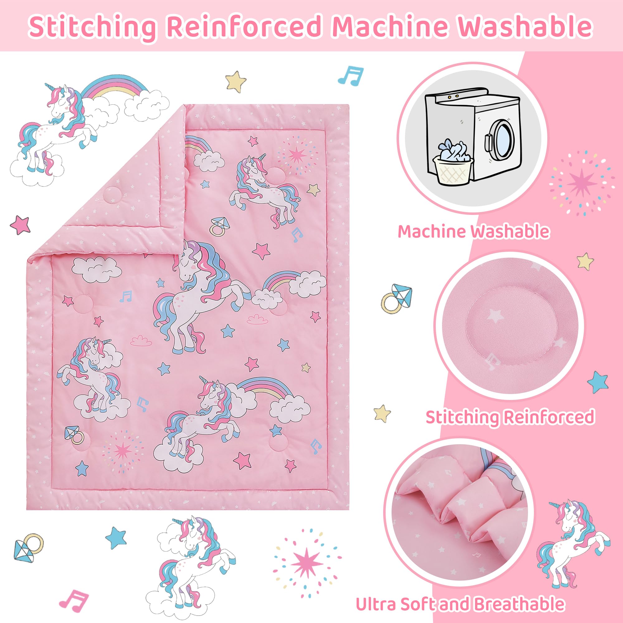 Viviland Unicorn Bedding Closeup Fabric highlights premium microfiber softness.