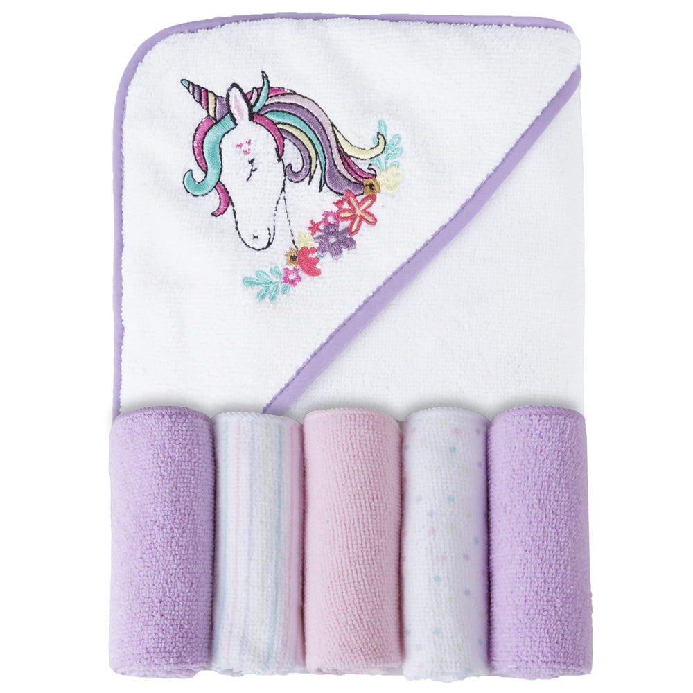 Viviland unicorn hooded towel with purple embroidery for cozy baby bath time
