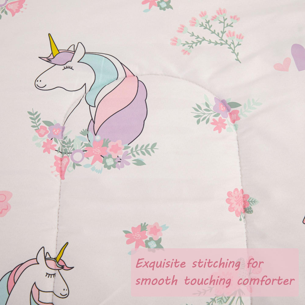 Viviland Unicorn toddler comforter set fabric close-up highlighting brushed microfiber feel
