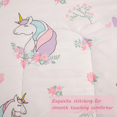 Viviland Unicorn toddler comforter set fabric close-up highlighting brushed microfiber feel