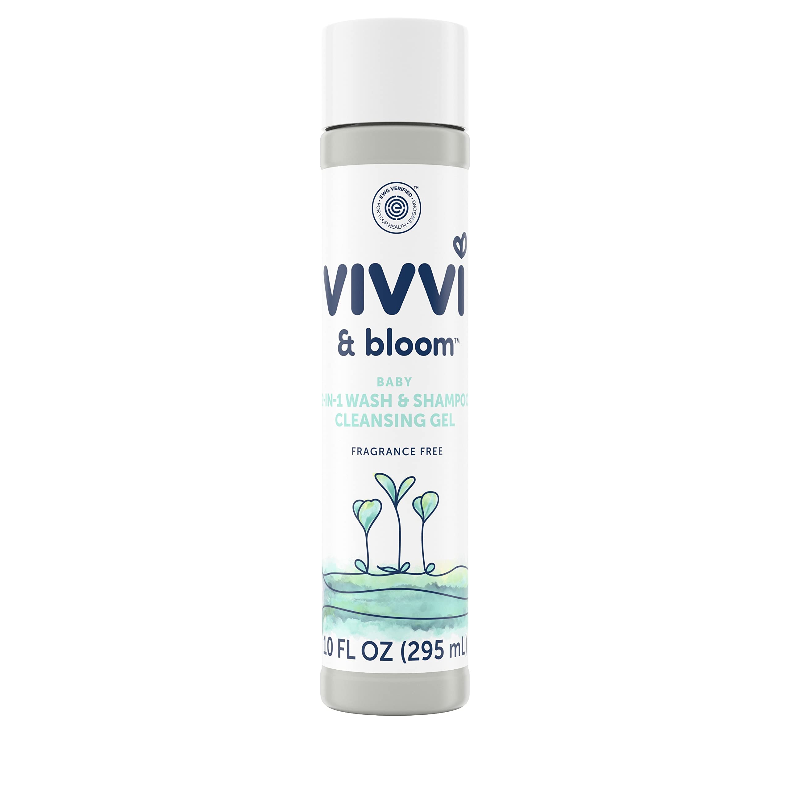 Vivvi & Bloom fragrance-free 2-in-1 baby wash bottle demonstrates tear-free cleansing for sensitive skin.