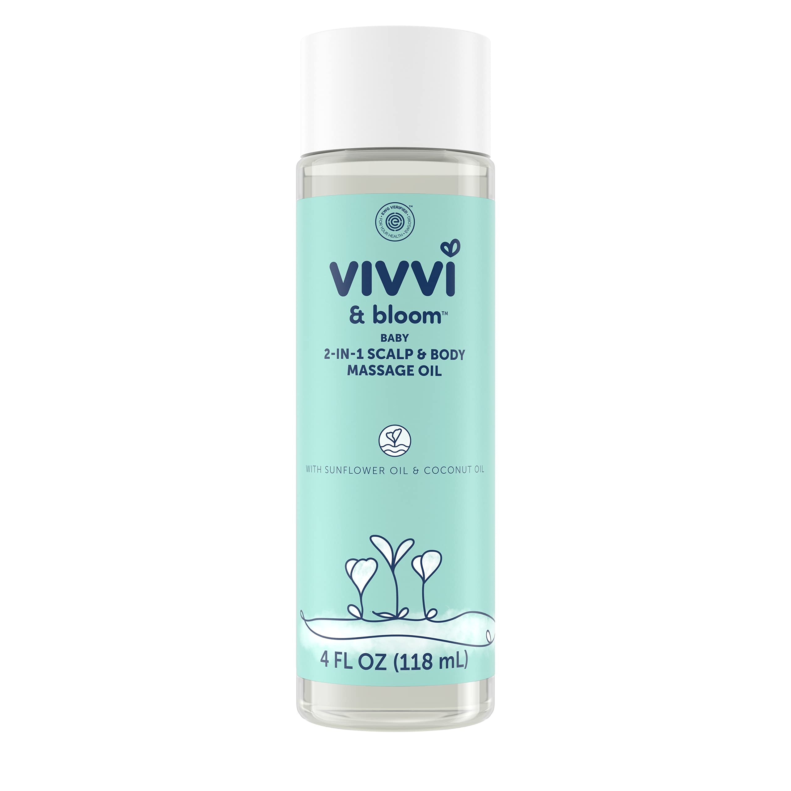 Vivvi & Bloom Gentle 2-in-1 oil bottle shows fast absorbing hydration for soft baby skin.