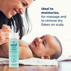 Vivvi & Bloom Gentle 2-in-1 bottle dispense image highlights gentle scalp oil for flakes care.