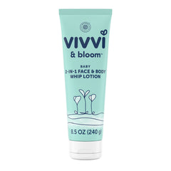Vivvi & Bloom gentle 2-in-1 lotion bottle showcasing lasting baby hydration