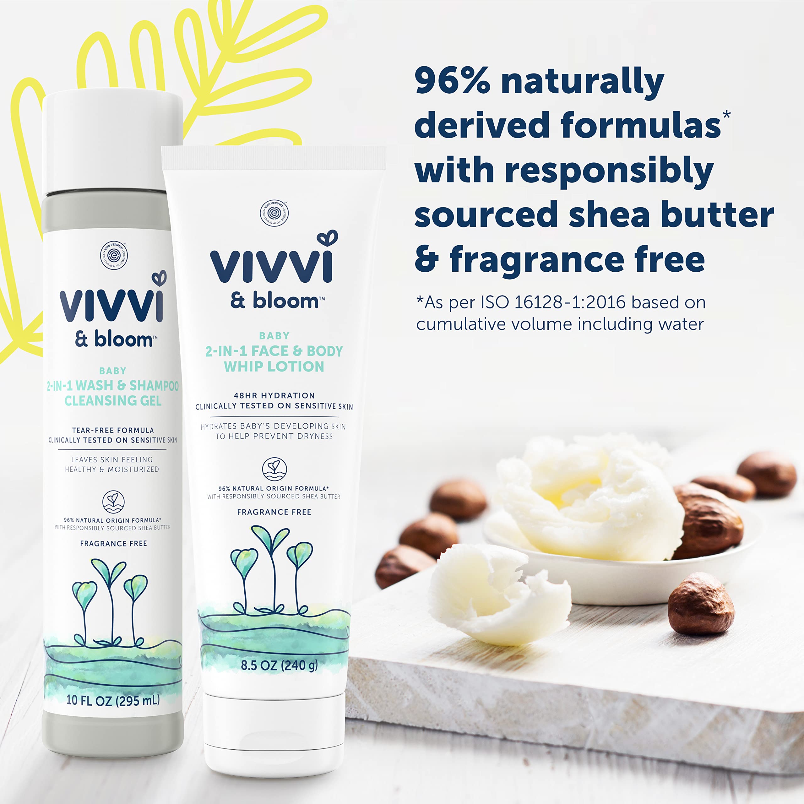 Hypoallergenic Vivvi & Bloom baby lotion with dermatologist-tested badge