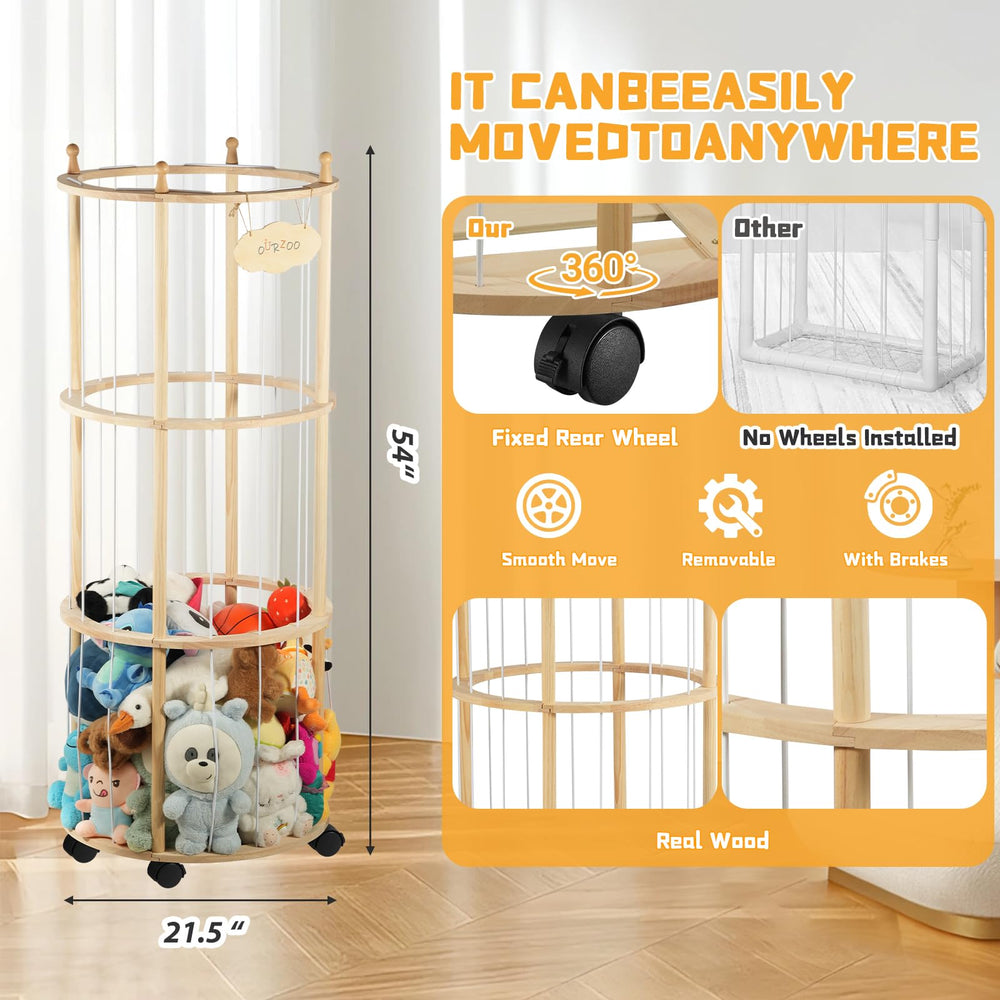 Viyuse stuffed animal zoo storage uses a 3-tier rack to keep toys organized.