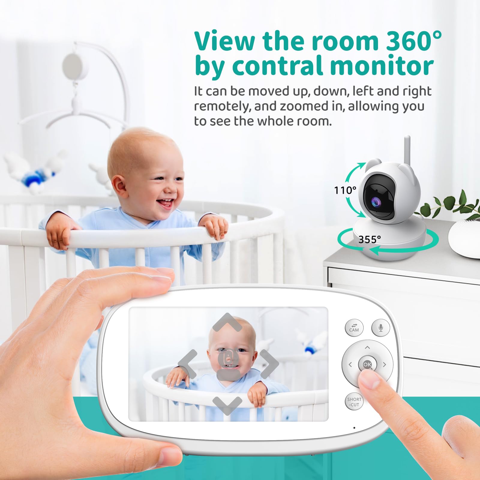Vizolink VB10S auto motion tracking follows baby's movements.