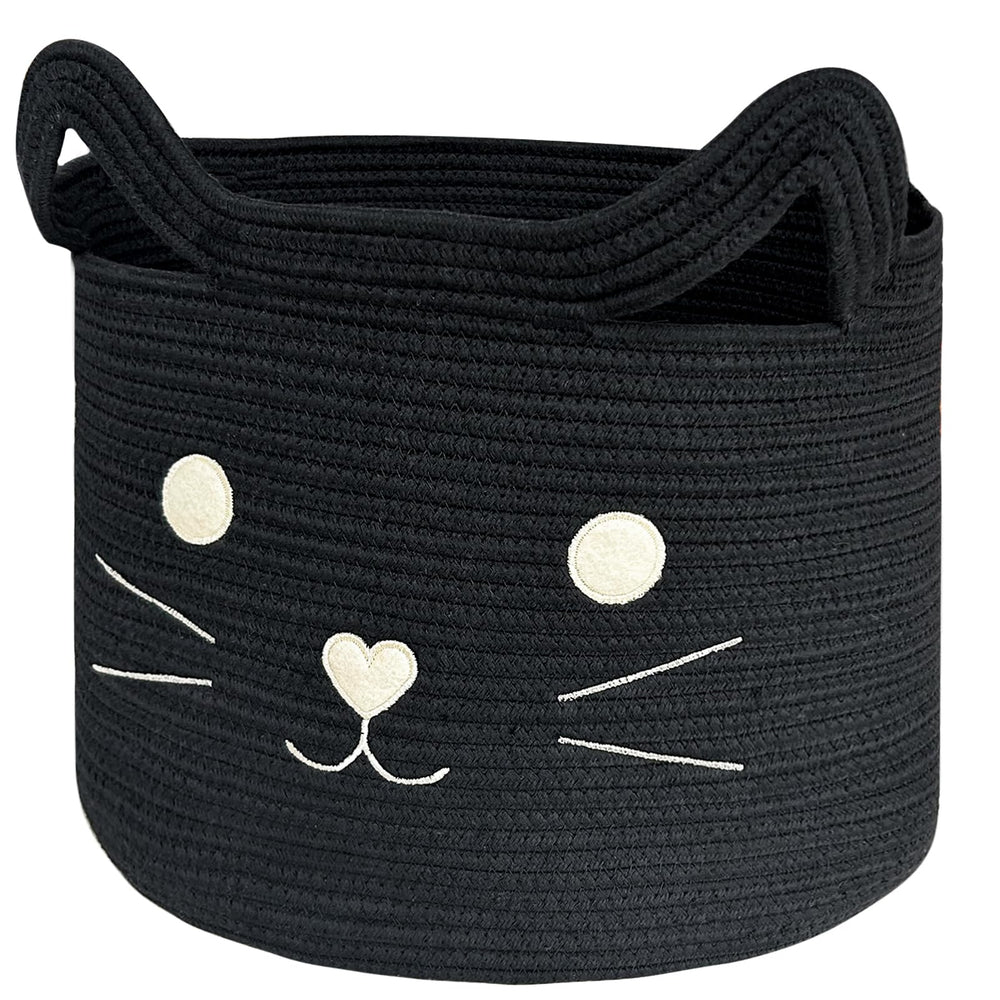 VK VK·LIVING large cat toy basket with cat face design for toy storage.