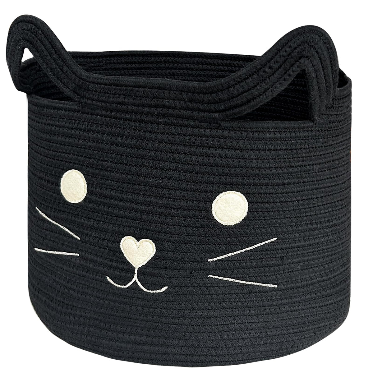 VK VK·LIVING large cat toy basket with cat face design for toy storage.
