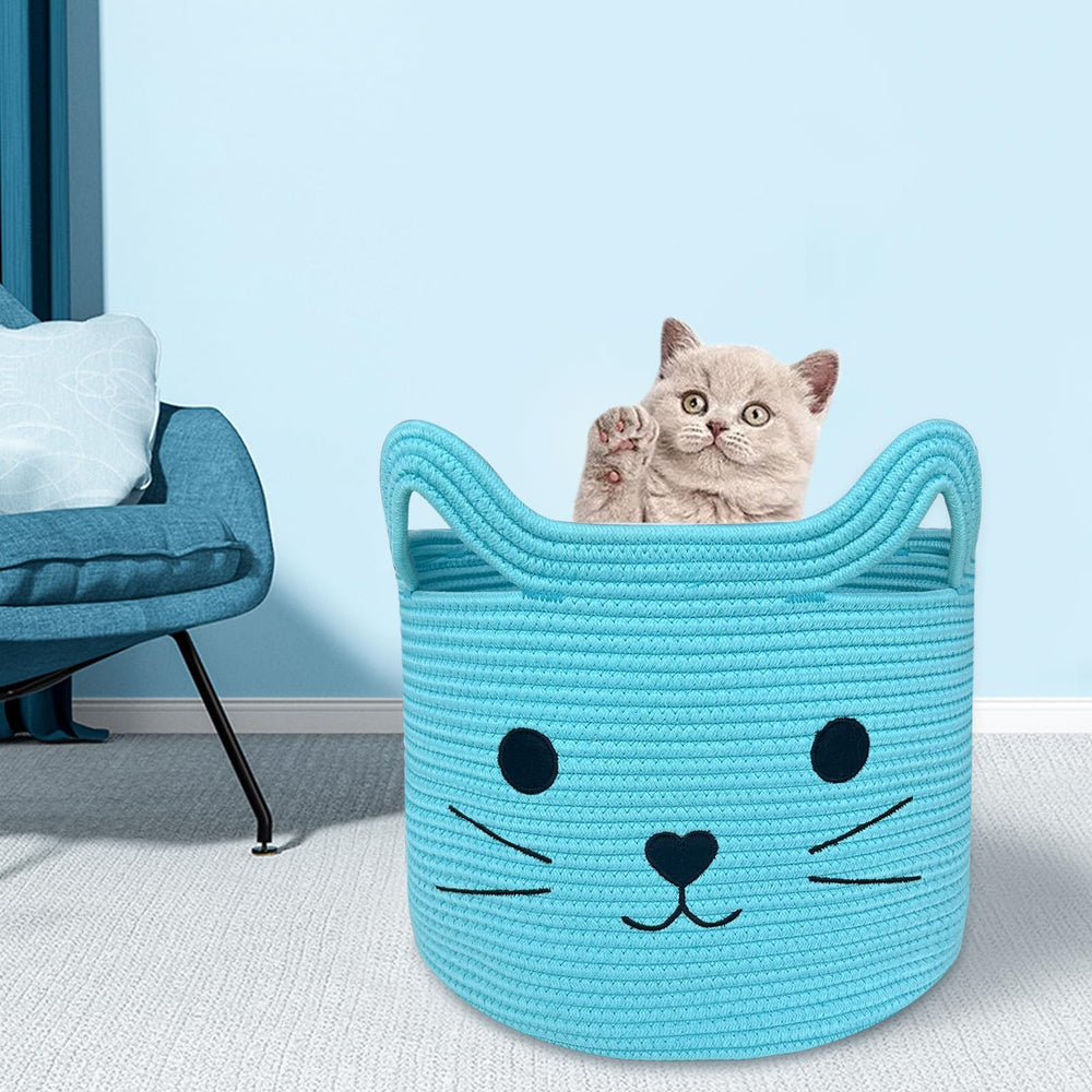 VK VK·LIVING cat basket in-use as toy storage in playroom and nursery.