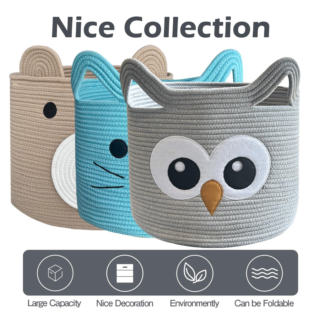 VK VK·LIVING Owl basket blankets neatly stored in a round bin