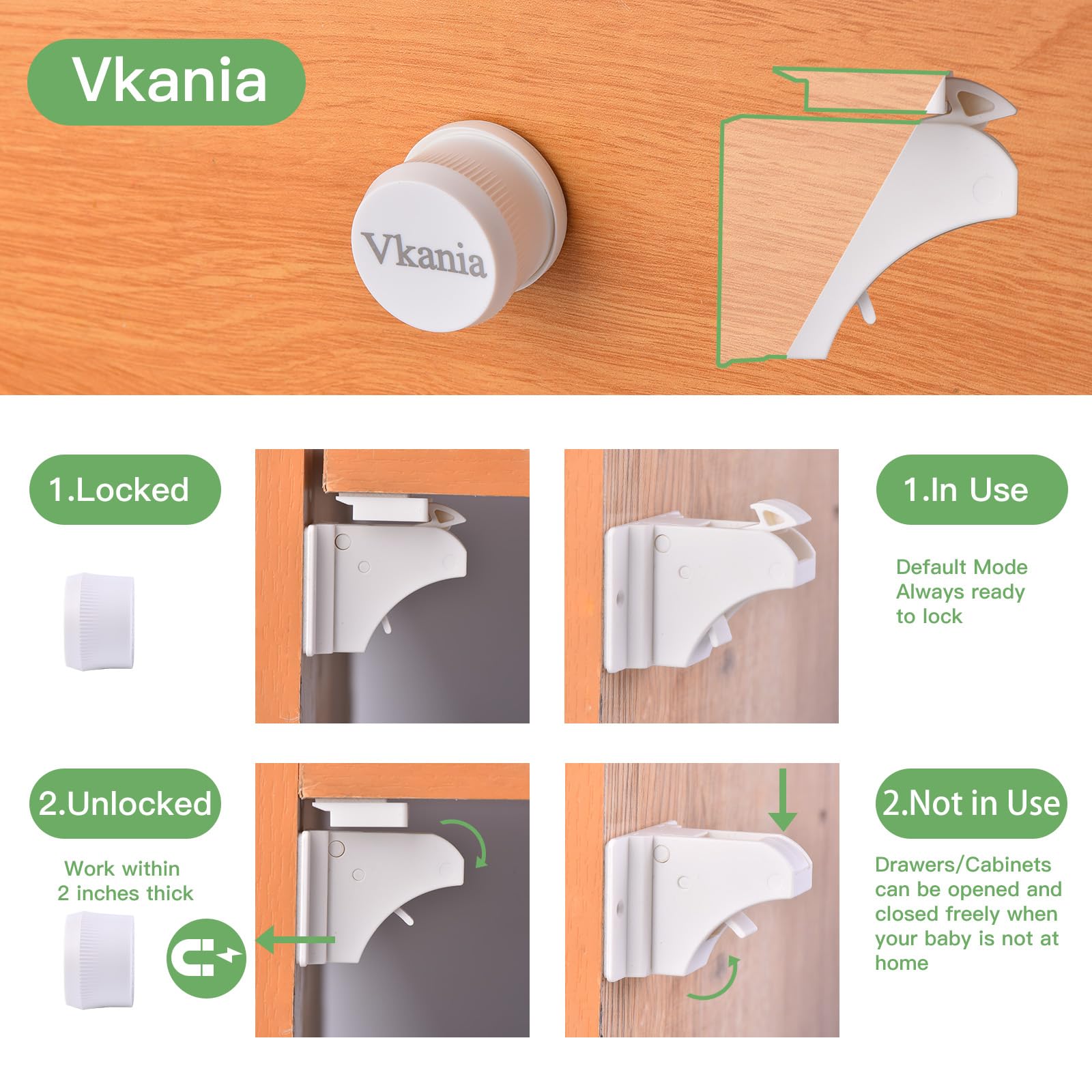 Vkania cabinet locks in kitchen drawer setup for everyday use.
