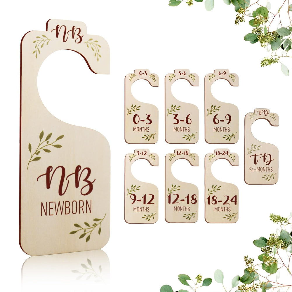 VKDDM wooden baby closet dividers cover eight pieces for organized newborn to toddler wardrobes.