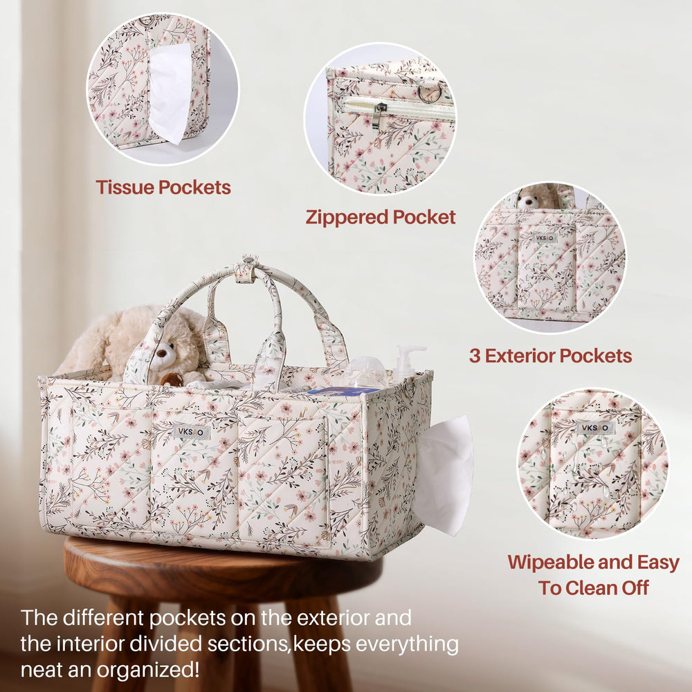 VKSAO large caddy with dimensions 15.8x11x7.9 inches for diapers and wipes.