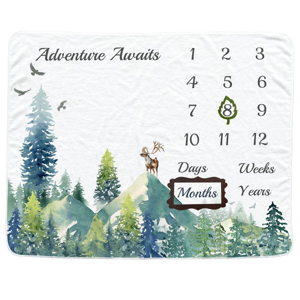 Vlokup Baby Monthly Milestone Blanket featuring mountain design provides cozy backdrop for first-year photos.