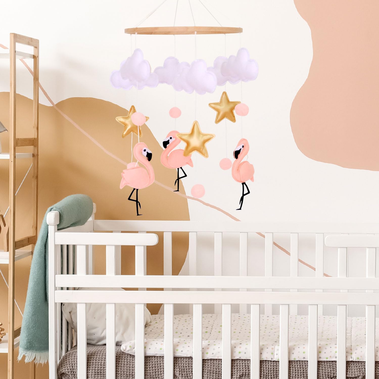 Vlokup pink flamingo mobile creates memorable moments during rest and play