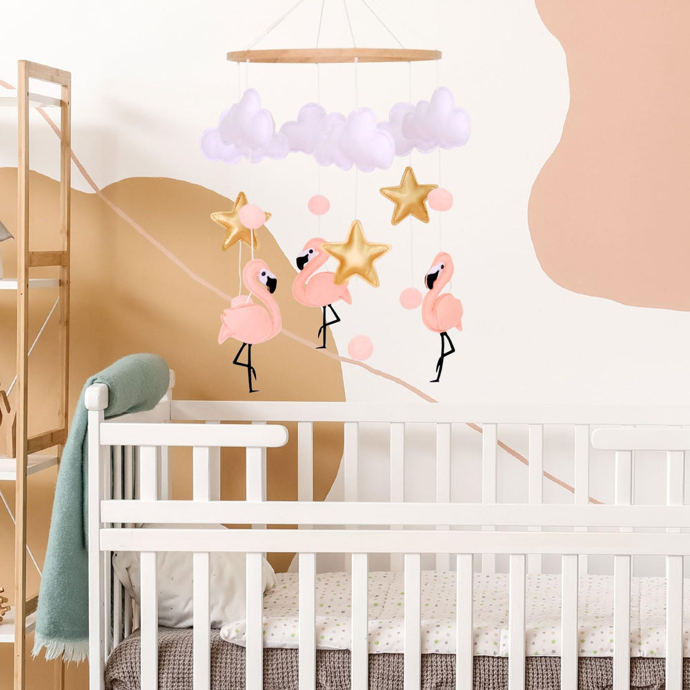Vlokup pink flamingo mobile creates memorable moments during rest and play
