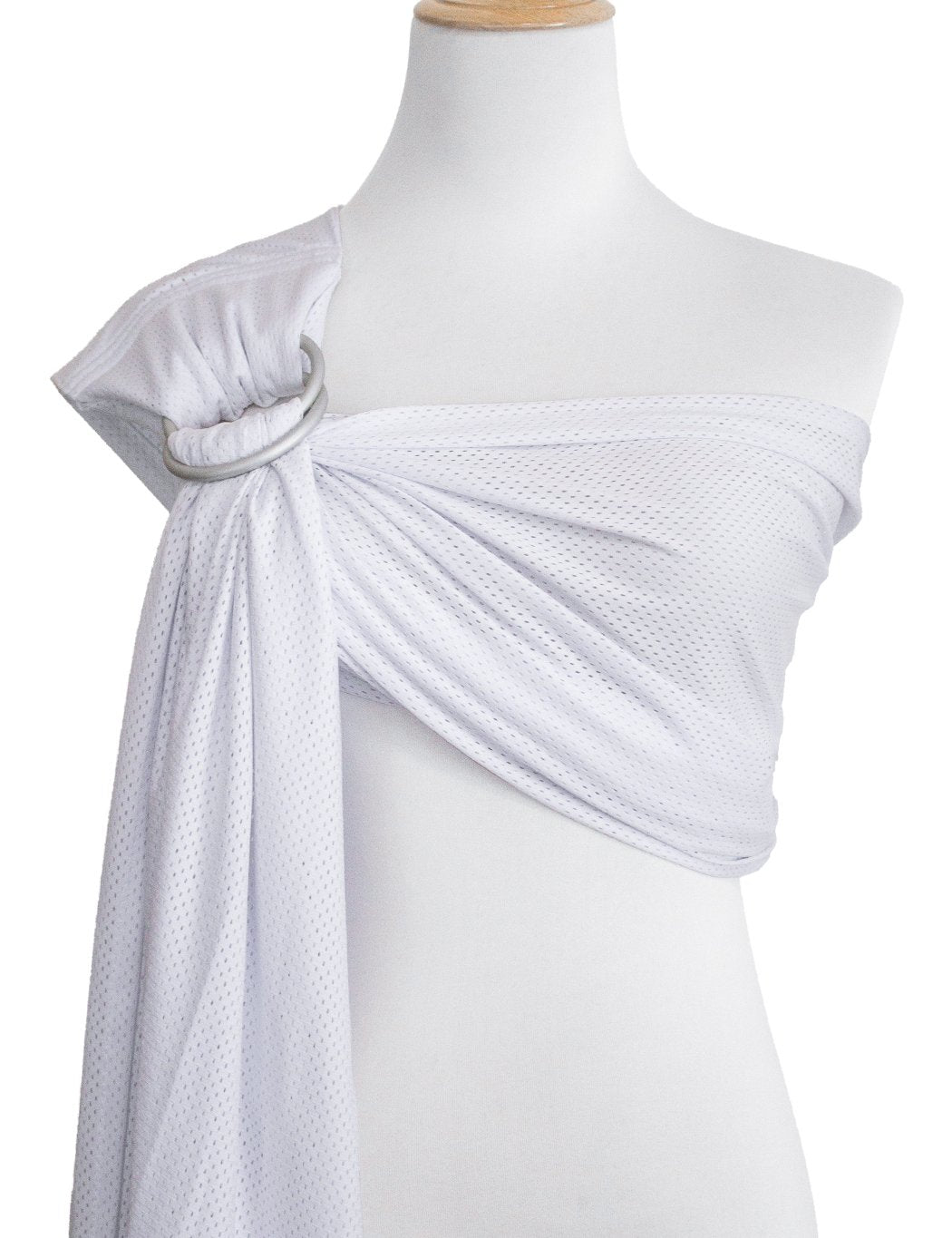 Vlokup baby water ring sling carrier closeup with aluminum rings for quick, secure adjustments.