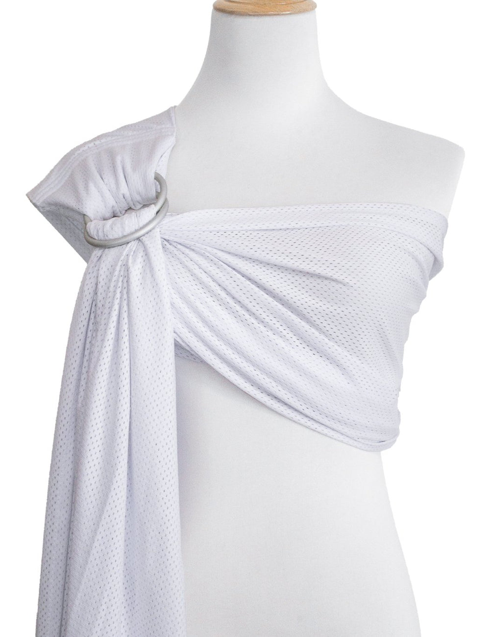 Vlokup baby water ring sling carrier closeup with aluminum rings for quick, secure adjustments.