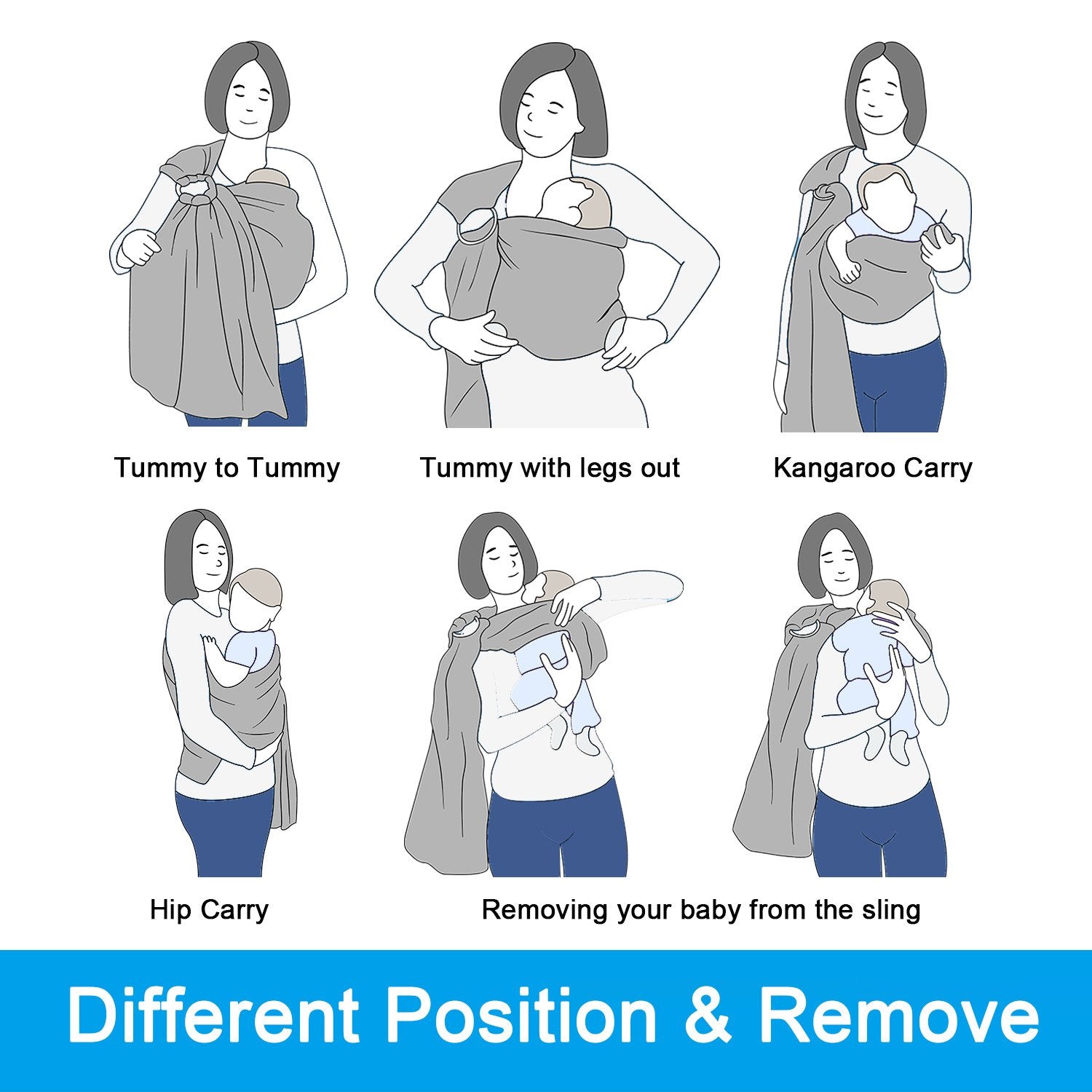 Vlokup Baby Water Ring Sling worn by parent showing high-on-chest position for secure holding.
