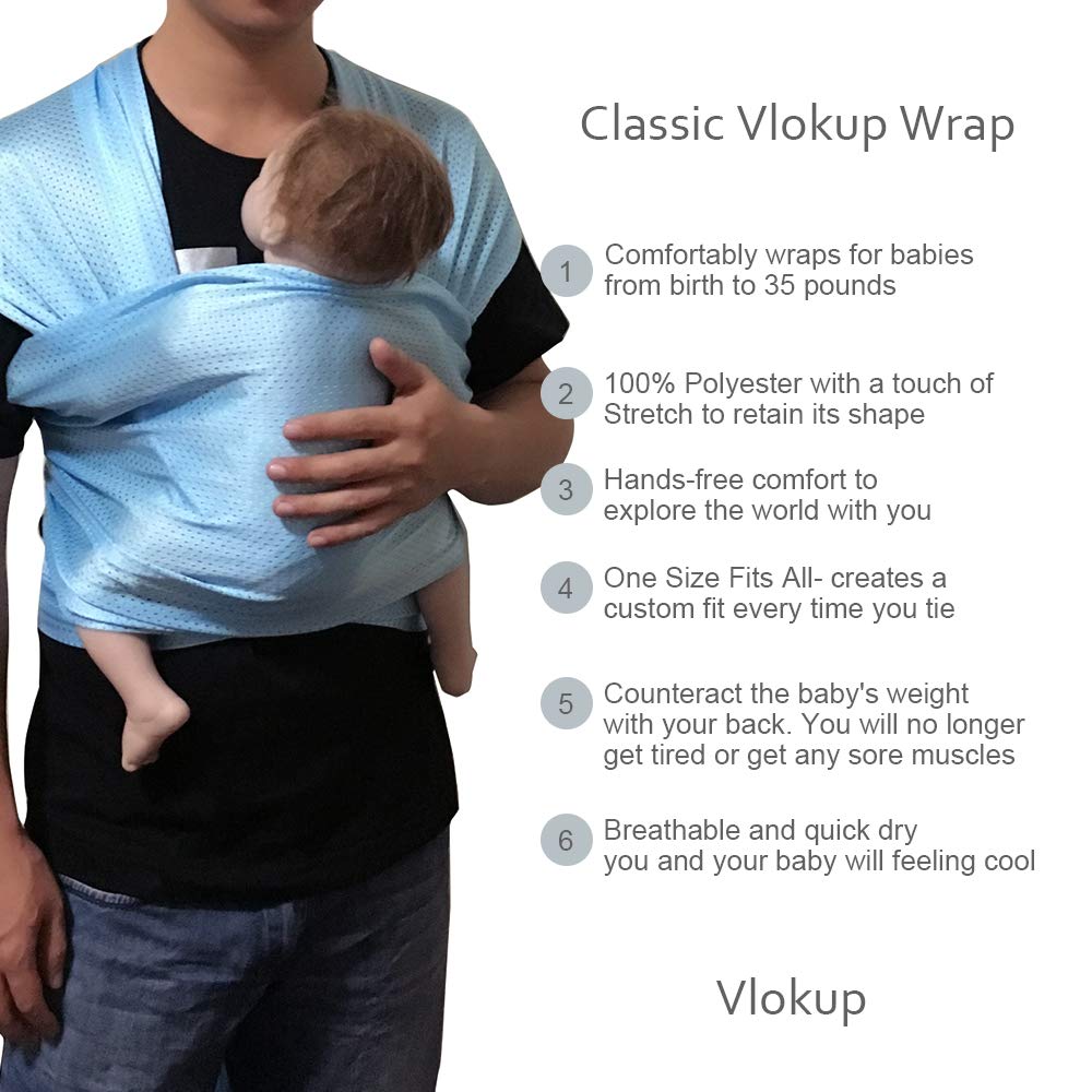Vlokup baby wrap machine-washable tag indicating easy cleanup after use.