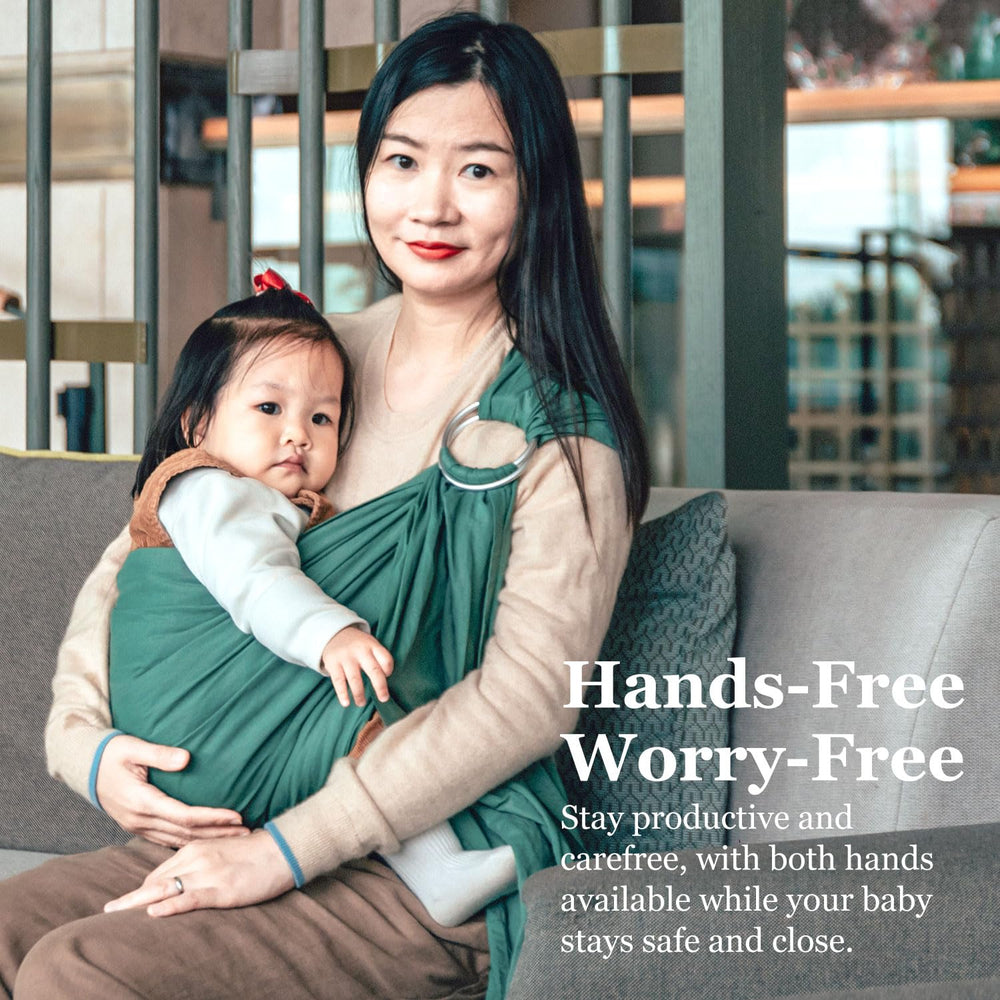 Vlokup green sling folds compactly for travel and errands.