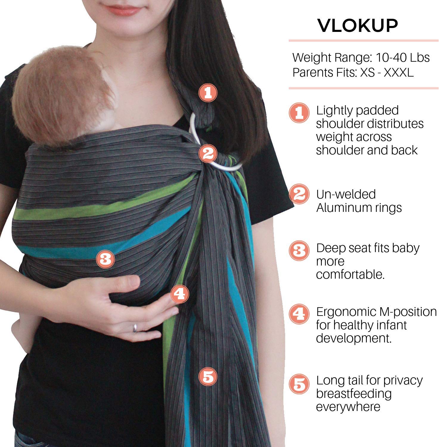 Vlokup Ring Sling soft breathable fabric highlights all-season comfort for baby and caregiver